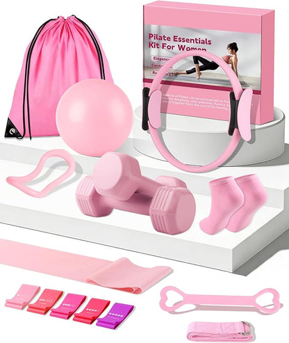 13/15Pcs Pilates Kit for Women, Pilates Equipment for Home Workouts with Magic Circle, Ball, Resistance Bands, Pilates Starter Set for Strength, Toning and Flexibility