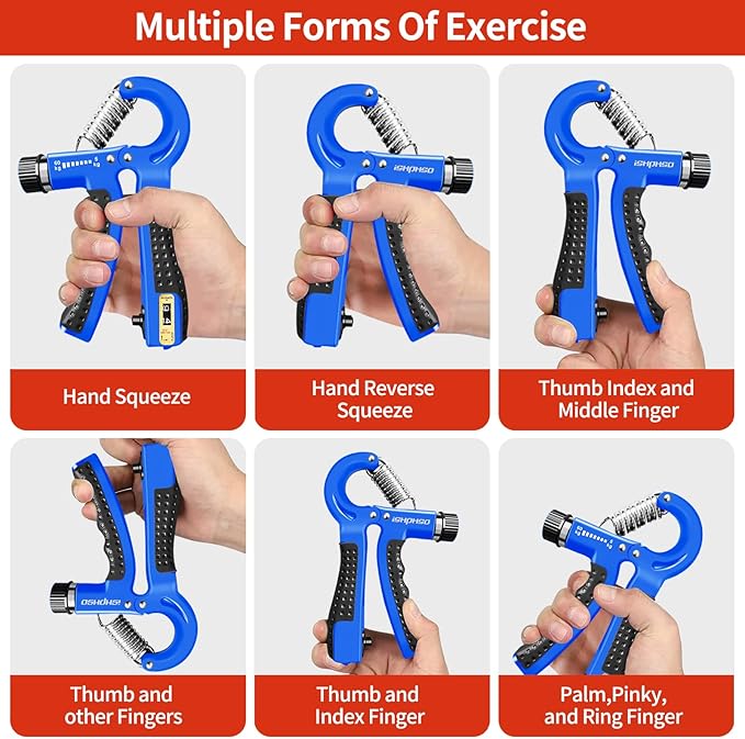 Adjustable Grip Strength Trainer Kit 5-in-1 with Counter, Hand Gripper & Finger Exerciser for Forearm Strength, Physical Therapy for Carpal Tunnel & Arthritis, Portable Workout Equipment for Rock Climbing & Gym, Gifts for Men
