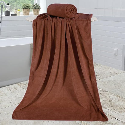 JML Microfiber Bath Towels, Bath Towel 4 Pack 30" x 60", Oversized, Soft, Super Absorbent and Fast Drying Bathroom Towel Set for Sport, Fitness, Yoga (Brown)