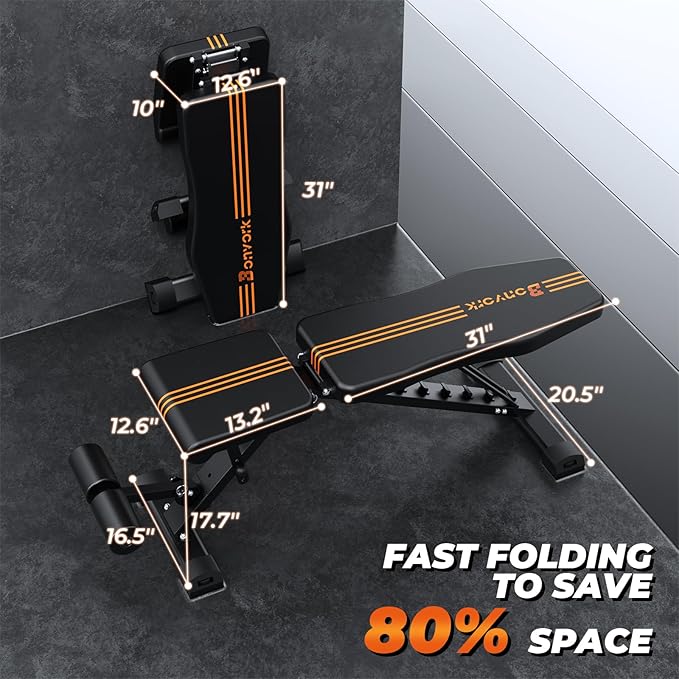 800 LBS Adjustable Weight Bench, Foldable Workout Bench Press with 20.5'' Extended Base for Home Gym, Folding Decline Incline Sit up Strength Training Benches for Full Body Exercise - 2026 Version