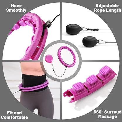 Weighted Fit Hoop Plus Size with Extra Sweat Belt for Adult Weight Loss, 32 Detachable Links Smart Fitness Hoop, Fitness and Massage 2 in 1, Great for Adults and Beginners