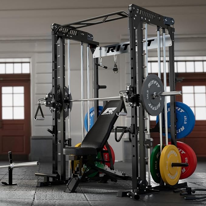 RitFit M1 Pro Smith Machine with Cable Crossover System, Multi-Function Squat Rack Power Cage for Home Gym, Power Rack and Packages
