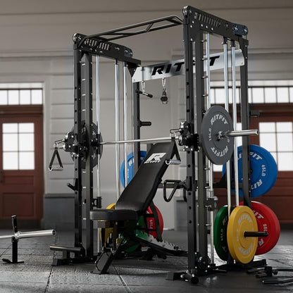 RitFit M1 Pro Smith Machine with Cable Crossover System, Multi-Function Squat Rack Power Cage for Home Gym, Power Rack and Packages