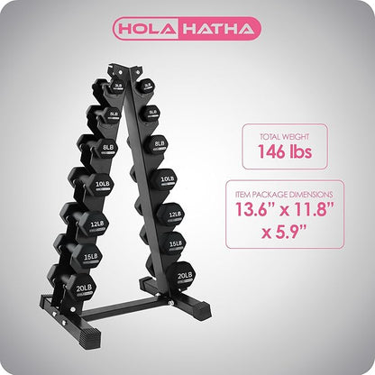 HolaHatha 2, 3, 5, 8, and 10 Pound Neoprene Dumbbell Free Hand Weight Set with Rack, Ideal for Home Exercises to Gain Tone and Definition, Pastel