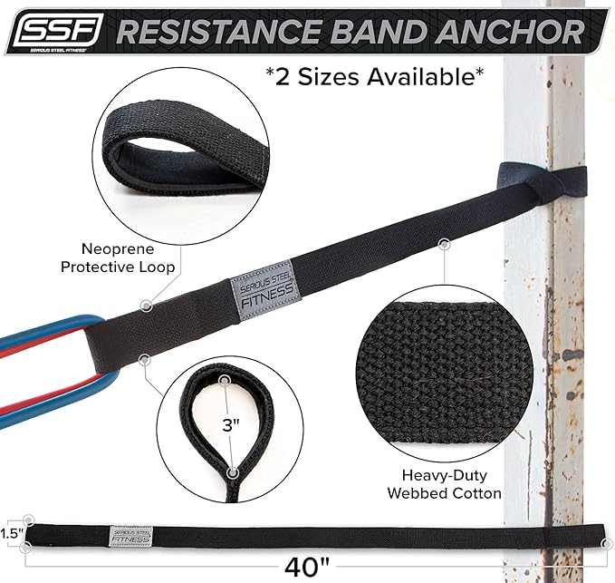 Serious Steel Fitness Resistance Exercise Band and Resistance Tube Anchors (Strap or Door Anchor)