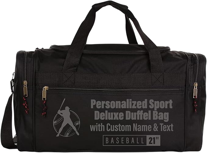 Personalized Sport Deluxe Duffel Bag With Custom Name & Text - Baseball