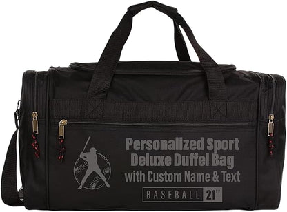 Personalized Sport Deluxe Duffel Bag With Custom Name & Text - Baseball