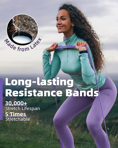 Resistance Bands Set - Pull Up Bands for Men Women, Exercise Bands Resistance with Door Anchor, Training Poster & Pouch for Body Stretching, Pull Up Assist