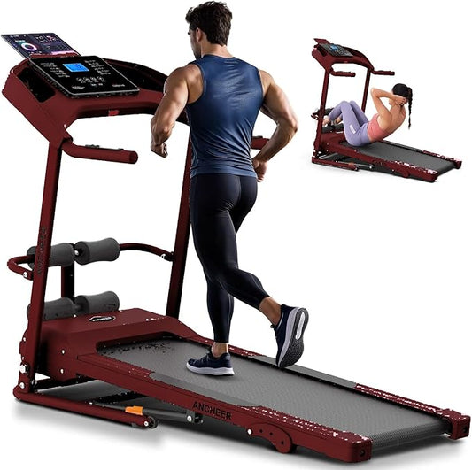Treadmill with Incline & Sit Up Bench, Smart Treadmills for Home with Body Fat Measurement & Heart Rate Sensor, 3.5HP Foldable Heavy Duty Treadmill 350 LB Capacity Multifunction Exercise Equipment