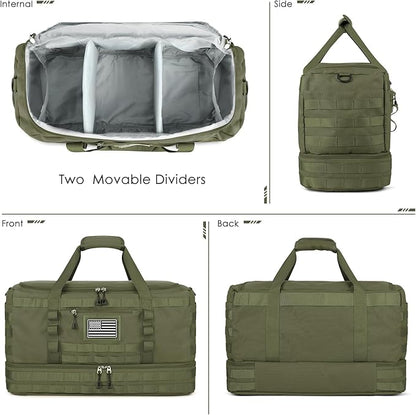 ETRONIK Travel Bag for Men Women, Gym Bag & Tactical Duffle Bags for Travel, Carry on with Toiletry Bag and Shoe Compartment, Weekender Overnight Trip with Wet Pocket for Workout Medical, Green