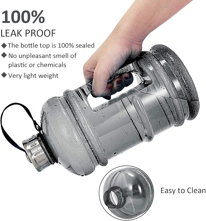 Half Gallon Big Water Bottle, 2.2L/73 OZ Large Leak Proof Sports Jug with Handle,Huge BPA Free PETG Plastic Wide Mouth Drinking Container Flask for Fitness Gym Biking Outdoor