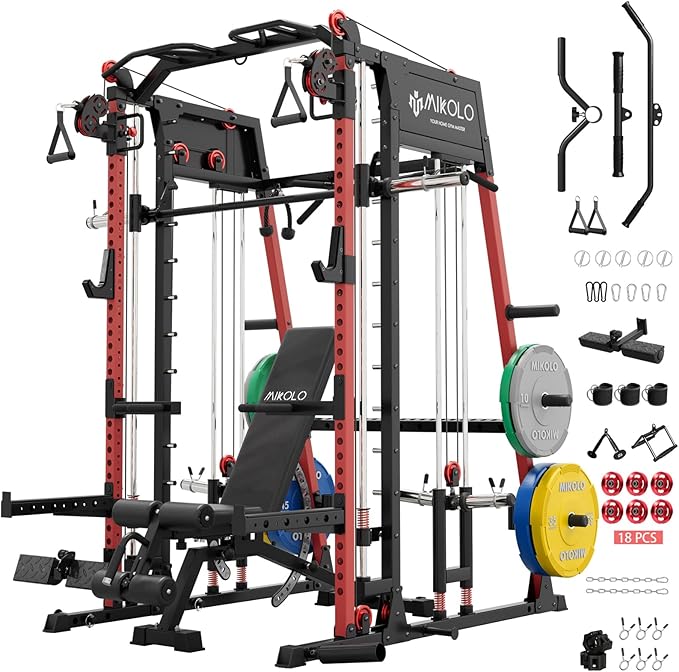 Mikolo M4 2.0 Smith Machine, All-in-One Home Gym Power Cage with LAT Pulldown & Cable Crossover, Squat Rack for Full Body Workouts