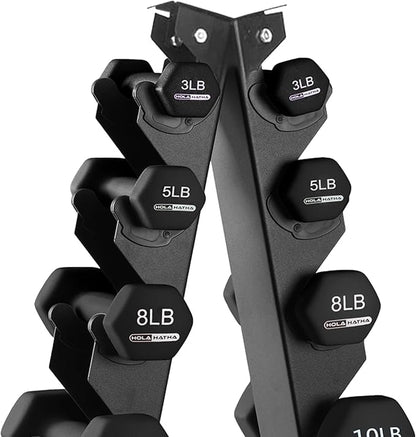 HolaHatha 2, 3, 5, 8, and 10 Pound Neoprene Dumbbell Free Hand Weight Set with Rack, Ideal for Home Exercises to Gain Tone and Definition, Pastel
