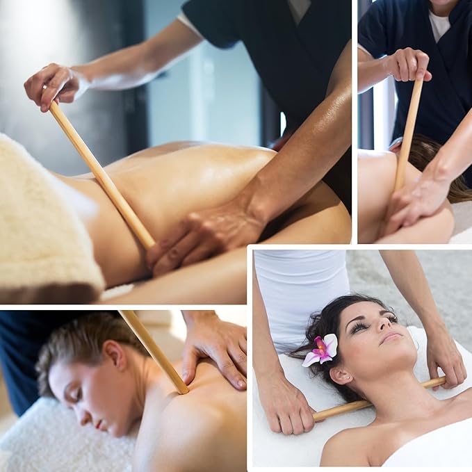 2 PCS Solid Bamboo Massage Stick Set for Body Shaping, Roller Stick, Guasha Sticks, Warm Therapy Tools for Muscle Relaxation