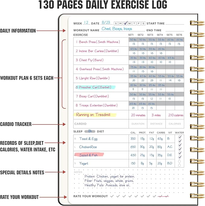 Workout Journal, Fitness Journal for Women & Men, A5 Workout Log Exercise, Fitness Trackers Plan Week With Goals, Calendar, Loss Weight Diet Training, Progress, Gym & Home Workouts (Black)