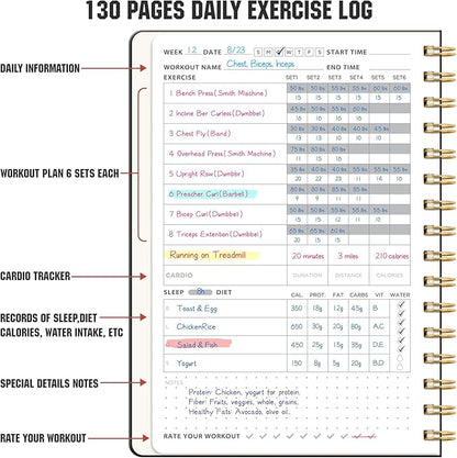 Workout Journal, Fitness Journal for Women & Men, A5 Workout Log Exercise, Fitness Trackers Plan Week With Goals, Calendar, Loss Weight Diet Training, Progress, Gym & Home Workouts (Black)