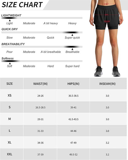 Ksmien Women's 2 in 1 Running Shorts Quick Dry Athletic Gym Workout Shorts with Liner Phone Pockets