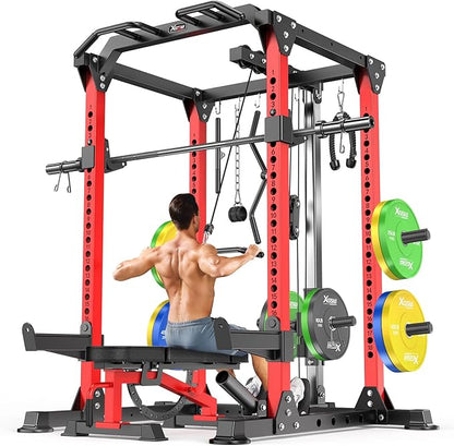 Multi-Purpose Squat Rack,Smith Machine Weight Rack Set with Cable Crossover System, Home Gym Power Racks, Power Racks and Packages