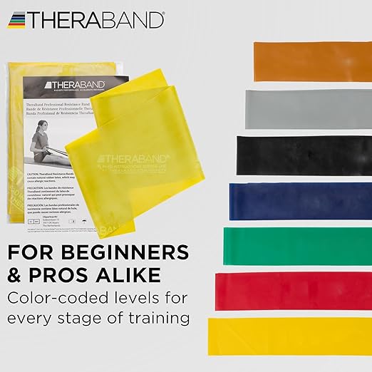 THERABAND Professional Latex Resistance Bands, Individual 6 Ft Elastic Band for Upper & Lower Body Exercise, Physical Therapy, Pilates, At-Home Workouts, 6 Foot Band, Yellow, Thin, Level 2