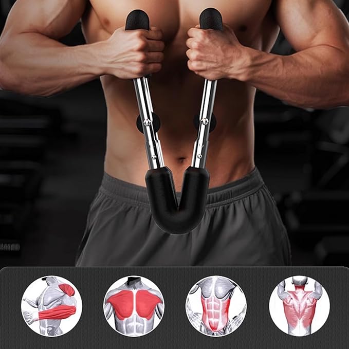 Twister Arm Trainer, 40-110lb Adjustable Power Bar, Chest Shoulder Arm Workout Equipment, Portable Detachable Spring Resistance for Home Gym, Men & Women