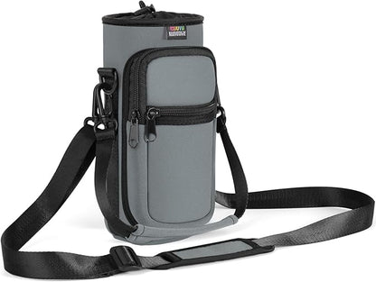 Nuovoware Water Bottle Carrier Bag,25oz/40oz/64oz Bottle Pouch Holder,Adjustable Shoulder Hand Strap 2 Pocket Sling Neoprene Sleeve Sports Accessories for Hiking Travelling Camping