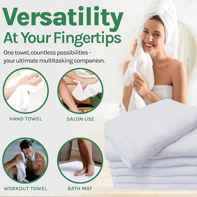 Towels N More Multi Pack 22X44 Small Light Weight Gym Towels or Can be Used as Quick Dry Bath Towel or Salon Towel, 100% Ring Spun Cotton Loops Sweat Towels Women's Hair Dry Towel (36)