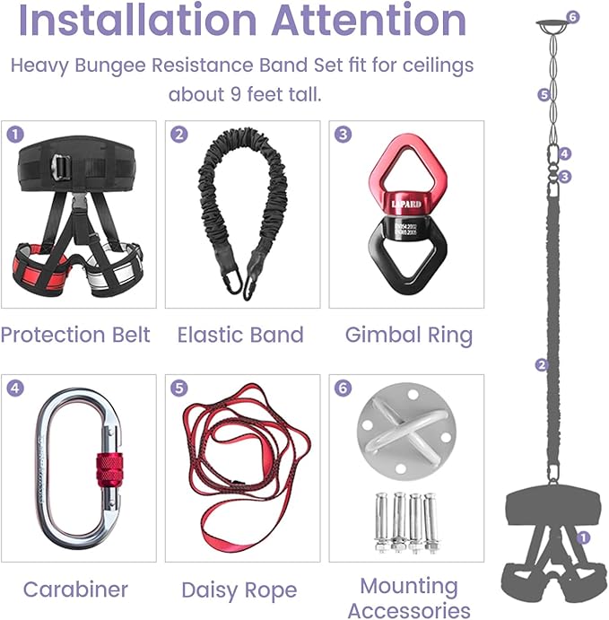 JYHHCYS Bungee Fitness Equipment Set Plus Size, Heavy Duty Aerial Yoga Resistance Rope for Home Gym Training & Fitness, Indoor Bungee Jumping Harness(Full Set 2XL - 198 lbs/90kg)