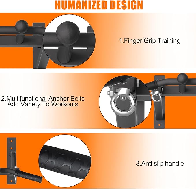 Wall Mounted Pull Up Bar - Heavy Duty Chin Up Bar, Pull-Up Bar for Garage, Joist, Wall Mount - Multifunctional Fitness Bar, Supports up to 600 Lbs