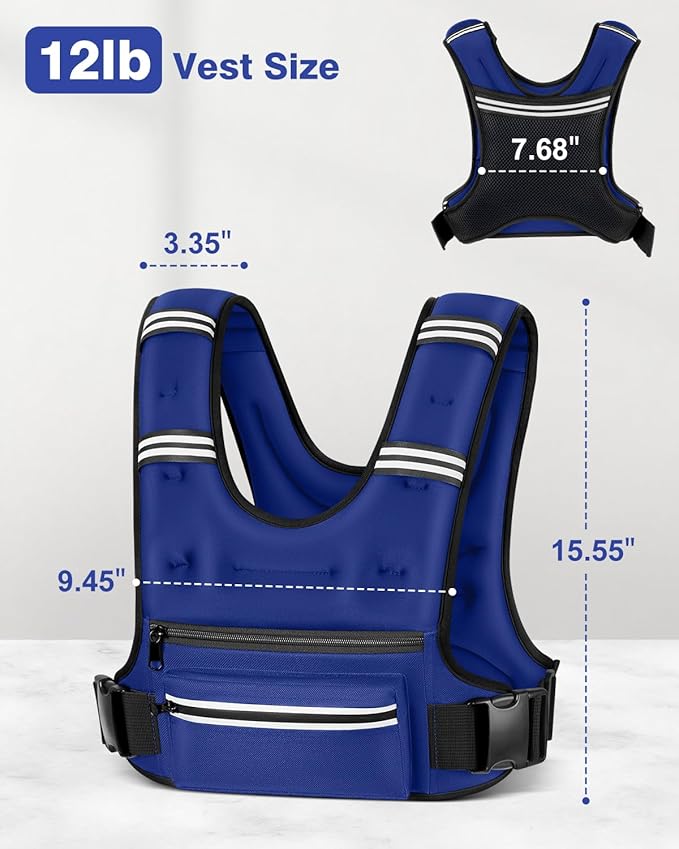 Weighted Vests for Women Men, 8 12 16 20 lb Weighted Vest with Storage Pockets, Rucking Vest with Reflective Stripe, Adjustable Straps Weight Vest for Running, Walking, Workout, Training