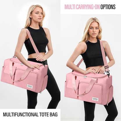 Gym & Dance Duffle Bag - Spacious Travel Organizer with Compartments (Pink)