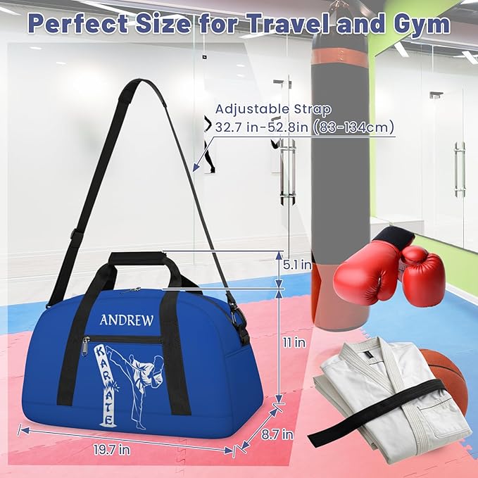Custom Name Taekwondo Karate Duffle Bag for kids Boy Girls - Personalized Martial Arts Gear Bag, Water-Resistant Sparring Equipment Bag, Karate Navy