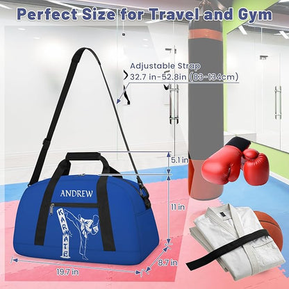 Custom Name Taekwondo Karate Duffle Bag for kids Boy Girls - Personalized Martial Arts Gear Bag, Water-Resistant Sparring Equipment Bag, Karate Navy