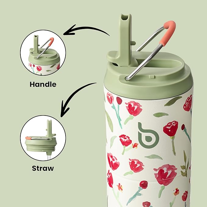 BOTTLE BOTTLE Insulated Water Bottle 24oz with Straw Lid and Handle for Sports Travel Gym Stainless Steel Water Bottles Double-Wall Vacuum Metal Leak Proof BPA-Free