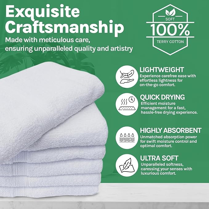 Towels N More Multi Pack 22X44 Small Light Weight Gym Towels or Can be Used as Quick Dry Bath Towel or Salon Towel, 100% Ring Spun Cotton Loops Sweat Towels Women's Hair Dry Towel (36)