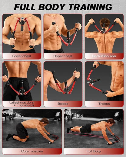Saker Twister Arm Trainer, 3-in-1 Hydraulic Chest Workout Equipment with Ab Roller Wheel, Adjustable 22-440lbs Arm Trainer for Men & Women, Home Gym for Full Body Training