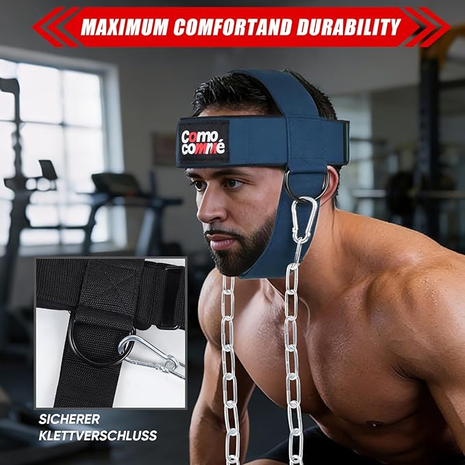 Fitness Neck Head Harness Trainer for Men and Women, Neck Exerciser with 29" Heavy Duty Steel Chain for Safely Lifting, Adjustable Neoprene Neck Exerciser for Weight Lifting, Home and Gym Use