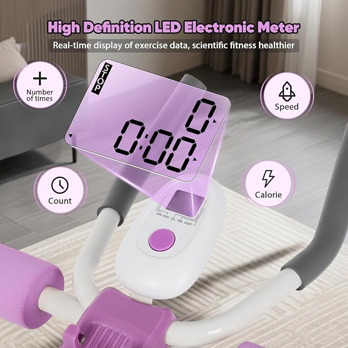 FAHKNS 6 in 1 Adjustable Ab Trainer Machine, Multi-Functional Ab Workout Equipment for Home Gym, Sit Up Exercise and Strength Training (Purple)
