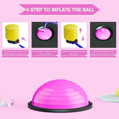Half Balance Ball Trainer - 23 Inch Half Exercise Ball for Workout, Physical Therapy, Yoga, Home Gym, Core Strength, Stability, Fitness, Balance Training Equipment with Resistance Bands, Foot Pump