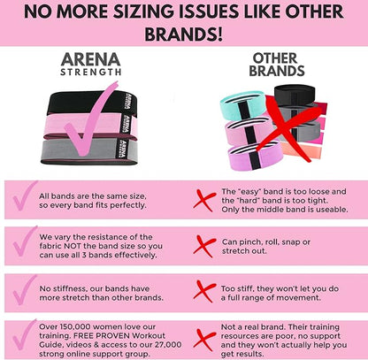 Arena Strength Fabric Booty Bands - Fabric Exercise Bands for Legs and Butt | Fabric Resistance Bands | Hip Resistance Bands with Workout Guide and Carry Case