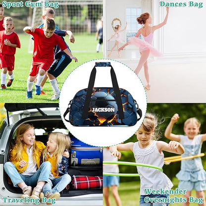 Personalized Soccer Gym Bags for Kids Boys with Custom Name Sport Bags for Training Travel Overnight Weekender, Dark Blue
