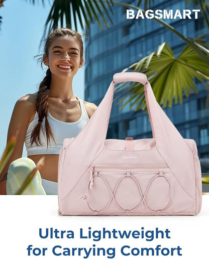 BAGSMART Gym Bag for Women, Lightweight Duffel with Shoe Compartment, Tote Bag with Wet Pocket for Yoga Travel, Pink