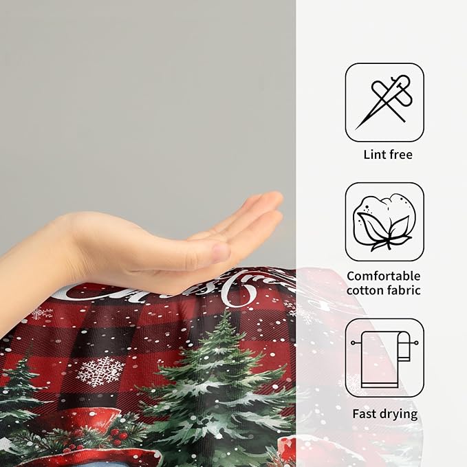 Xmas Snowman Small Bathroom Towels Set Merry Christma Black Red Buffalo Plaid Hand Towels Winter Trees Holiday Kitchen Dish Towels Absorbent Fingertip Towel for Hotel Beach Gym Spa 28x14 inch