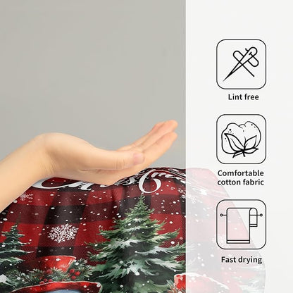 Xmas Snowman Small Bathroom Towels Set Merry Christma Black Red Buffalo Plaid Hand Towels Winter Trees Holiday Kitchen Dish Towels Absorbent Fingertip Towel for Hotel Beach Gym Spa 28x14 inch