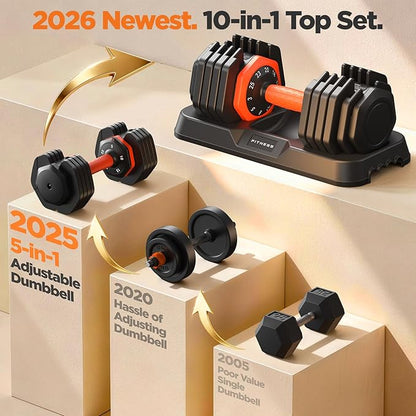 2026 Updated Adjustable Dumbbell Set of 2, 110lbs/50lbs Weights Dumbbell Set with Storage Box, 25lbs/55lbs Adjustable Weights with Anti-slip Silicone Grip, Weight Set For Home Gym Suit both Men and Women