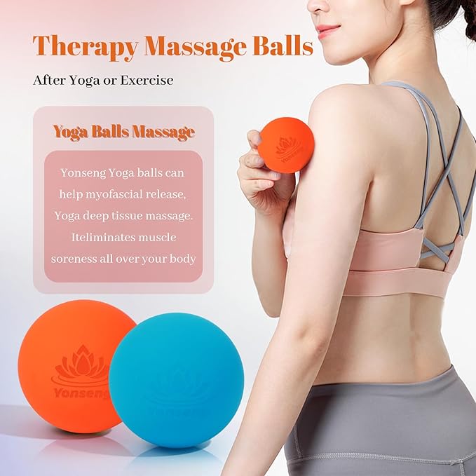 Physical Yoga Balls Massage Lacrosse Balls for Myofascial Release, Trigger Point Therapy, Muscle Soreness Deep Tissue Massage Balls Physical Therapy Equipment(2 Pack,Blue and Orange)