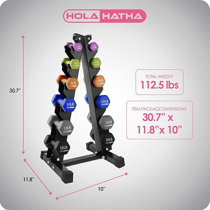 HolaHatha 2, 3, 5, 8, and 10 Pound Neoprene Dumbbell Free Hand Weight Set with Rack, Ideal for Home Exercises to Gain Tone and Definition, Pastel