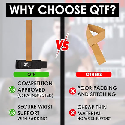 QTF Leather Lifting Wraps, Wrist Straps for Weightlifting, Wrist Support for Working Out, Bodybuilding, MMA, Powerlifting, Strength Training, Men & Women