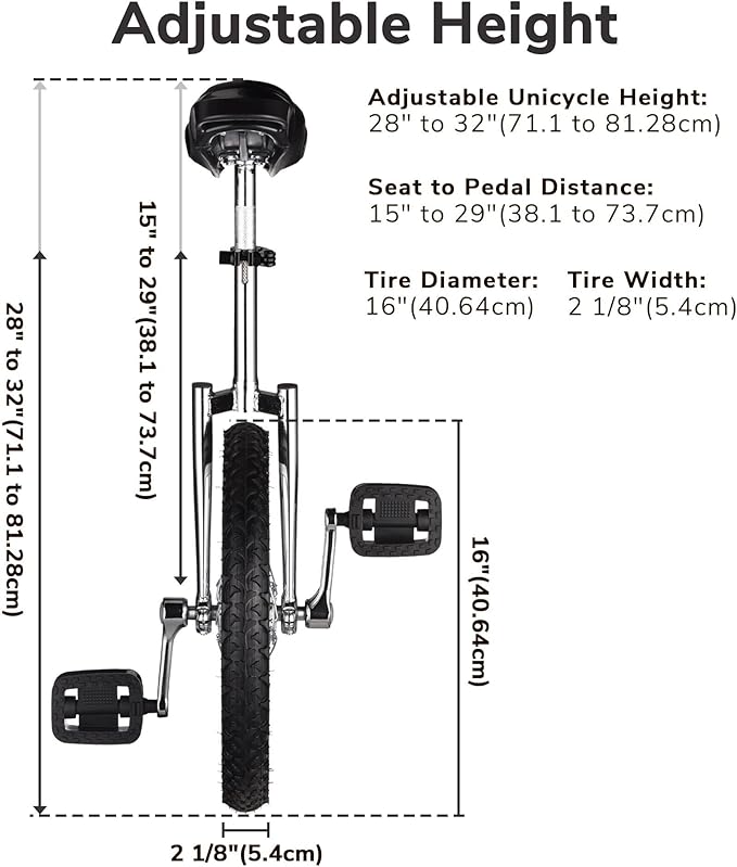 AW 16/18/20/24 Inch Wheel Outdoor Unicycle Adjustable Seat Exercise Bicycle Fit Adults Kids Outdoor Sports Fitness Exercise, for Choice