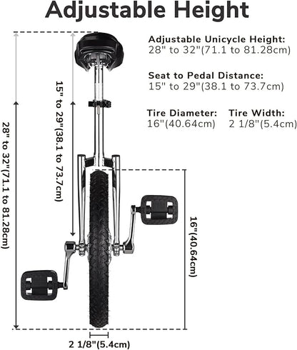 AW 16/18/20/24 Inch Wheel Outdoor Unicycle Adjustable Seat Exercise Bicycle Fit Adults Kids Outdoor Sports Fitness Exercise, for Choice