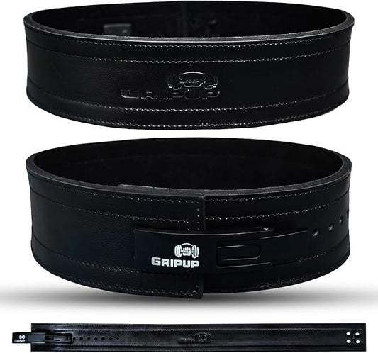 10mm Powerlifting Belt – Genuine Leather 4" Weight lifting Belt with Heavy Duty Lever Buckle for Squats, Deadlifts, Gym, Fitness, Bodybuilding – Lumbar Back Support for Men & Women